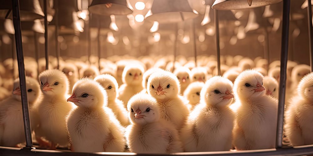 Image: Baby chicks in the icubator at a chicken farm. Image: Baby chicks in the icubator at a chicken farm.
