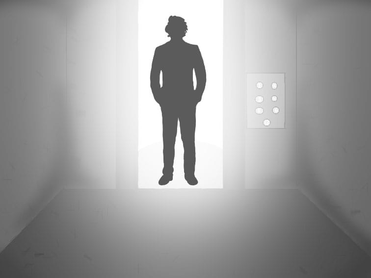 Image: A silhouette of a man in an elevator door. Image: A silhouette of a man in an elevator door.