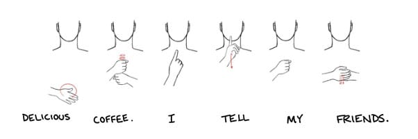 Image: Sign Language - Delicious Coffee. I tell my friends. Image: Sign Language - Delicious Coffee. I tell my friends.