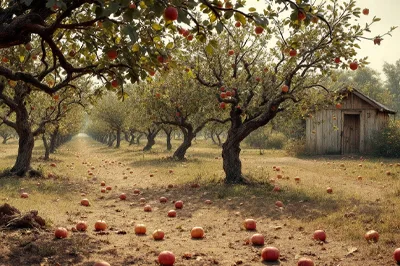 Read A Widow’s Orchard by Charley Ayres, Hawker College Image: A small, old apple orchard. A ramshackle shed can be seen amongst the trees. Apples have fallen and lay bruised on the ground. This image was created using AI Tools.