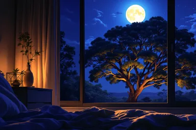 Read: The Echo Between Us by Rowena Guo, Canberra Girls Grammar School Image: A redgum tree seen in the moonlight, from a bedroom window. This image was generated using AI Tools.